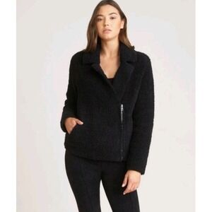 New Barefoot Dreams Shearling Moto Zip Jacket Black Size XL